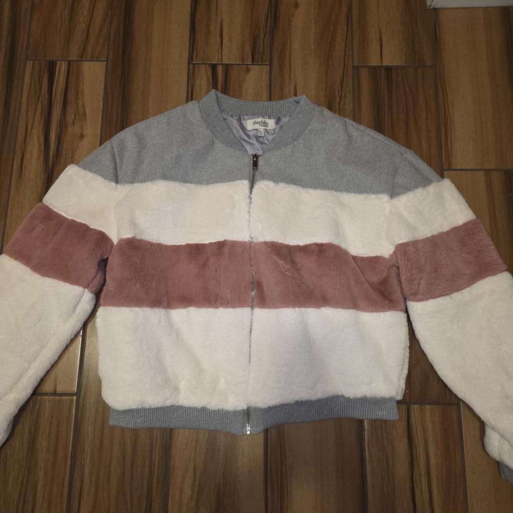 Charlotte Russe Gray And Pink Fuzzy Jacket
